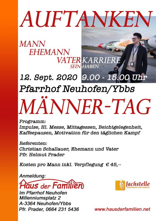 Einladungsplakat „Auftanken – Männer-Tag“, 12. September 2020, Pfarrhof Neuhofen/Ybbs