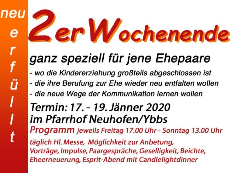 Einladung zum 2er-Wochenende, 17. bis 19. Jänner 2020