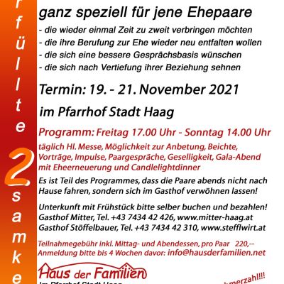 Einladungsplakat zum 2er-Wochenende, 19. bis 21. November 2021, Pfarrhof Stadt Haag