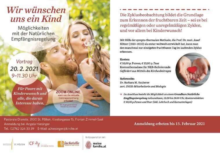 Einladung „Wir wünschen uns ein Kind – Möglichkeiten mit der Natürlichen Empfängnisregelung“, Vortrag am 20. Februar 2021
