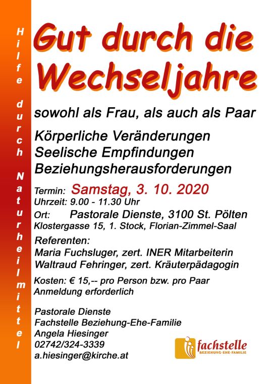 Einladungsplakat „Gut durch die Wechseljahre“, 3. Oktober 2020, St. Pölten