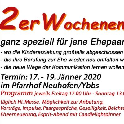 Einladung zum 2er-Wochenende, 17. bis 19. Jänner 2020