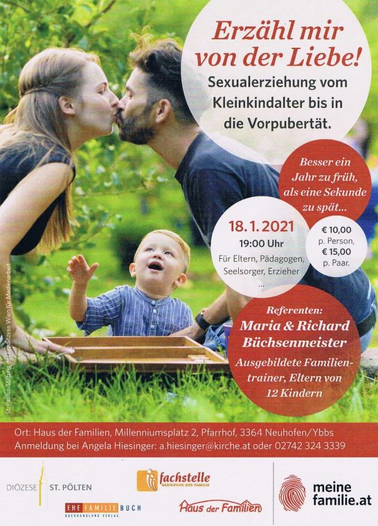 Einladungsplakat „Erzähl mir von der Liebe! Sexualerziehung vom Kleinkindalter bis in die Vorpubertät“, 18. Jänner 2021