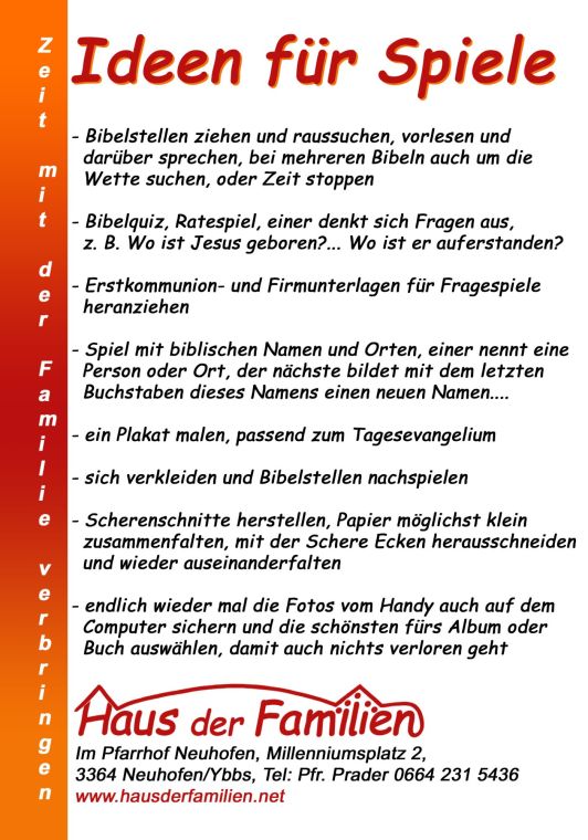 Plakat „Ideen für Spiele – Zeit mit der Familie verbringen“