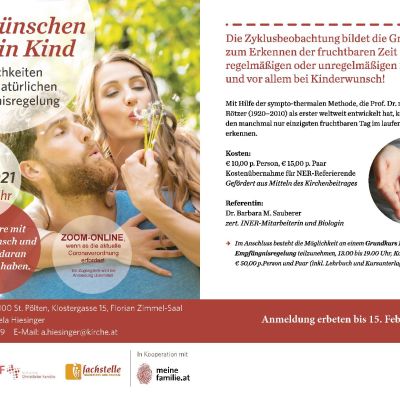 Einladung „Wir wünschen uns ein Kind – Möglichkeiten mit der Natürlichen Empfängnisregelung“, Vortrag am 20. Februar 2021