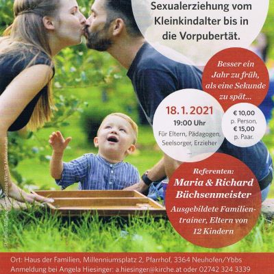 Einladungsplakat „Erzähl mir von der Liebe! Sexualerziehung vom Kleinkindalter bis in die Vorpubertät“, 18. Jänner 2021