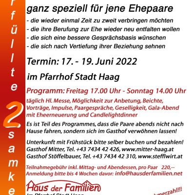 Einladungsplakat zum 2er-Wochenende, 17. bis 19. Juni 2022, Pfarrhof Stadt Haag