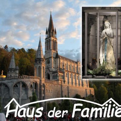 Basilika von Lourdes und die Marienstatue in der Grotte
